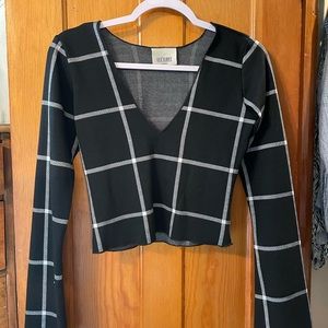 Lucy Love plaid crop top. Bell sleeves.